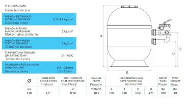 Tebas Sandfilteranglage Batory II 510mm mit Seitenventil 1 1/2", max. Durchfluss 10 m³/h - 100 kg Sand
